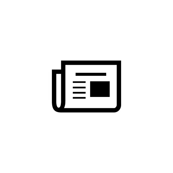 Schwarz-weißes Symbol einer geöffneten Zeitung mit Textzeilen und einem leeren Quadrat – ein Symbol für Nachrichten und Information.