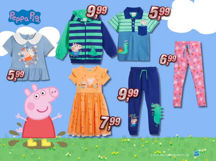 Peppa Wutz Kleidung für Kinder Peppa Wutz Kinderkleidung – T-Shirts, Kleider und Hosen mit Peppa Pig Motiven in verschiedenen Farben und Preisen