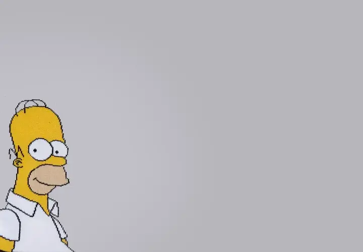 Simpsons Kinderkleidung Hoomer Simspons steht links im Bild, man sieht nur den Kopf und Teile seines Oberkörpers, der HIntergrund ist grau