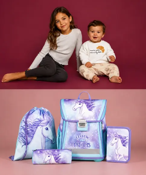 Einhorn Schulranzen und Kinder