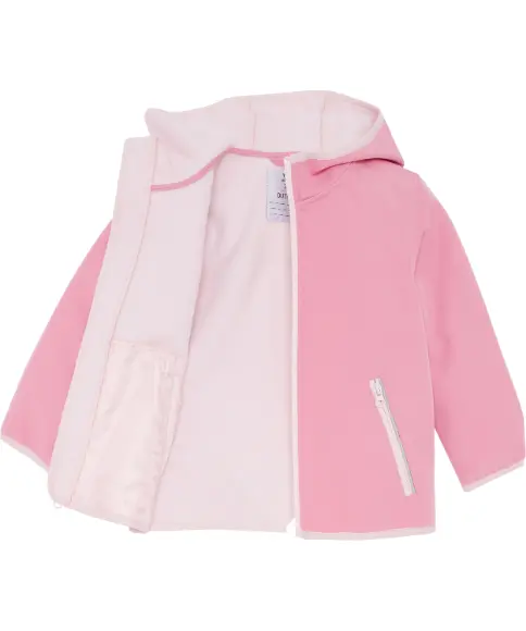 Pinkfarbene Fleecejacke mit Kapuze für Kinder, mit Frontreißverschluss und seitlichen Reißverschlusstaschen, abgesetzt mit hellrosa Kanten. Pinkfarbene Fleecejacke mit Kapuze für Kinder, mit Frontreißverschluss und seitlichen Reißverschlusstaschen, abgesetzt mit hellrosa Kanten.