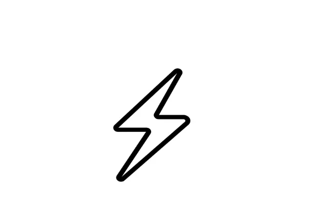 Einfache schwarze Umrisslinie eines Blitzsymbols auf weißem Hintergrund.