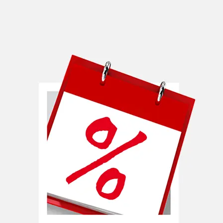 Eine Nahaufnahme eines Kalenders mit einem auffälligen roten Prozentsymbol auf der Vorderseite.