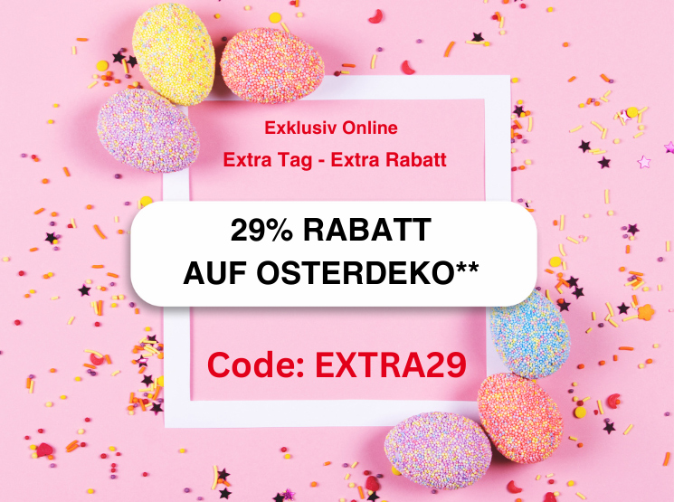 Bunte Ostereier auf rosafarbenem Hintergrund mit festlichem Konfetti
