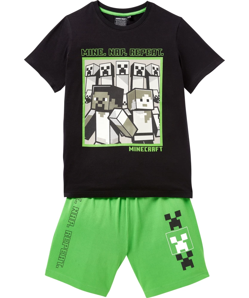 Minecraft-Jungenkleidung bestehend aus T-shirt in schwarz und Hose in grün Minecraft-Jungenkleidung bestehend aus T-shirt in schwarz und Hose in grün